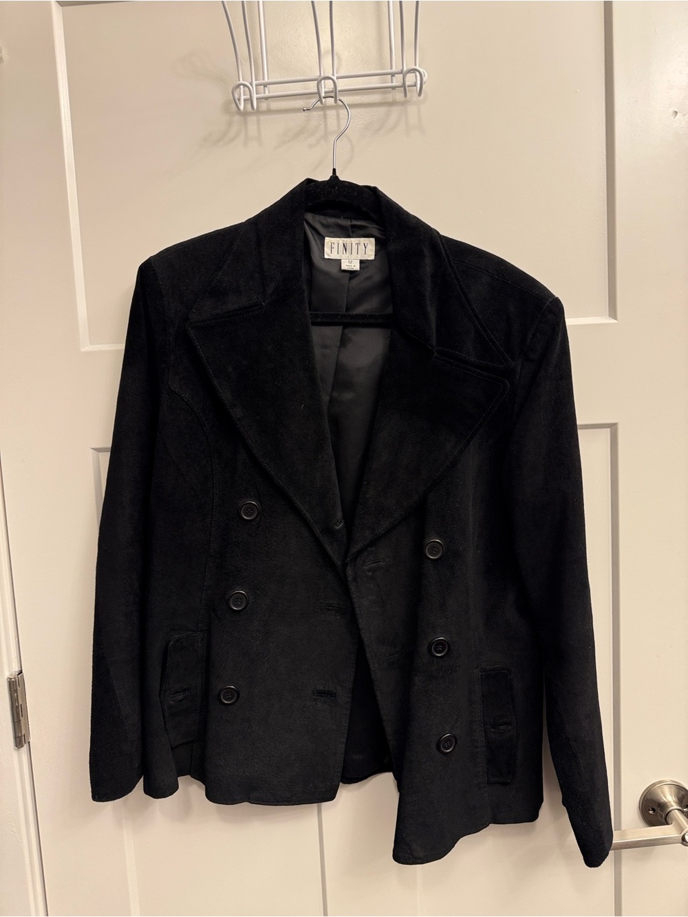 Finity Black Suede Double-Breasted Blazer Genuine Leather